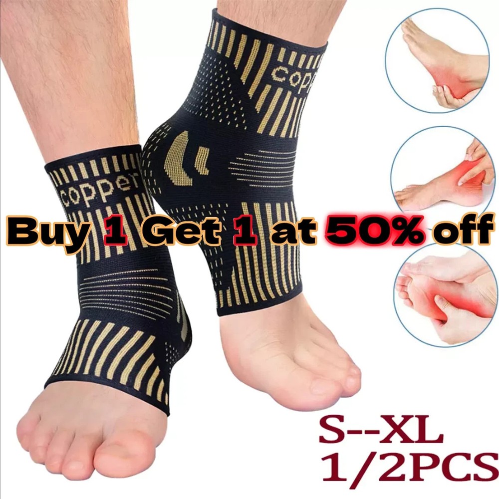 Copper Ankle Support Brace Compression Sleeve Socks Elastic Foot Pain Relief
