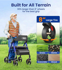 Z21 Rollator Walker with Seat, 8” Wheels, Foldable, 350lb Support
