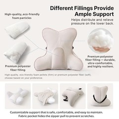 Lumbar Support Pillow(Pat. Pend) – Multi-Functional Ergonomic 17.7″ Misty White