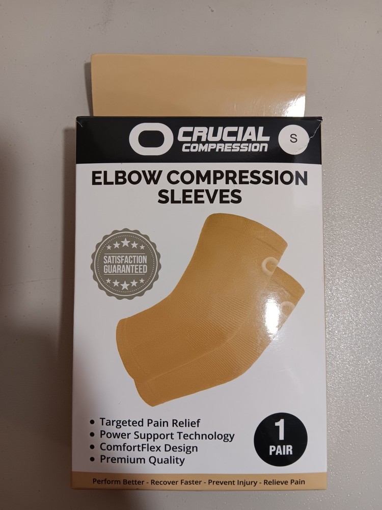 Crucial Compression Elbow Sleeves 1 Pair Size Small Beige Comfort Flex Design