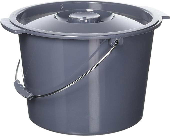 Universal Fit Commode Bucket – 2 Gallon Capacity with Lid and Handle, Dark Gray