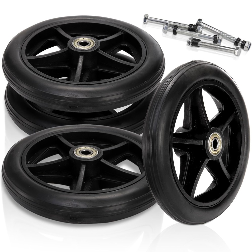 Covzoe 4 Pack Wheel Replacement, 6 Inch Anti-Slip Solid 6 inches, Black