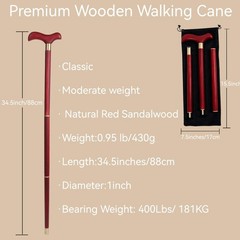 Handcrafted Solid Wood Walking Cane, 3-Section Detachable Brass Joints, Ergon…