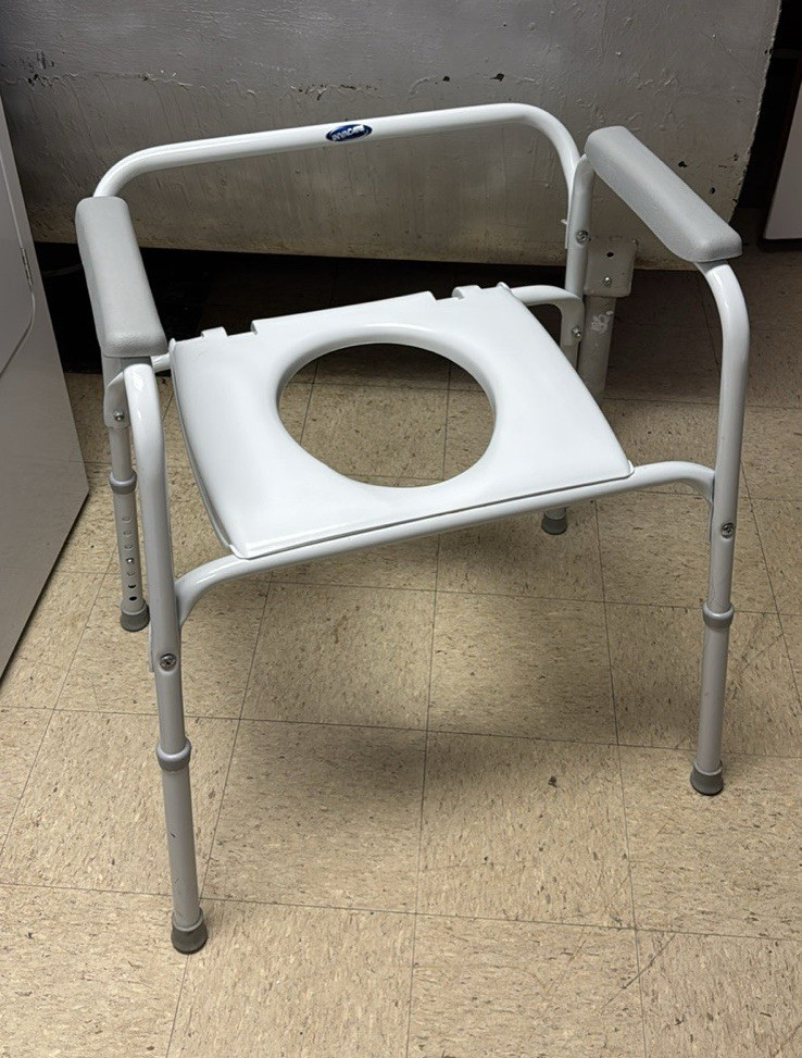 Adjustable Height Toilet Safety Frame, Padded Armrests, Metal/Plastic Gray/White