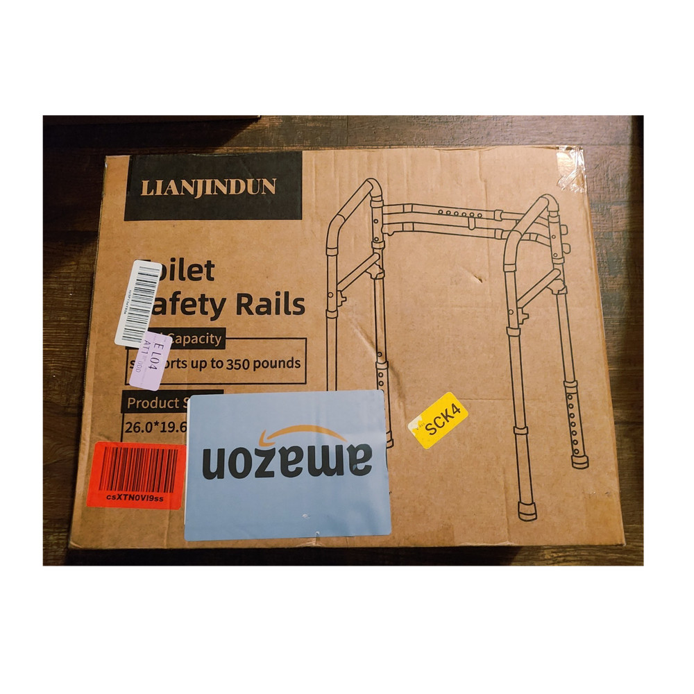 Lianjindun Toilet Rail Adjustable Aluminum Silver Black 2 Handrails 350 lb