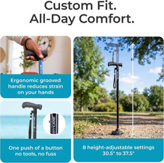 Foldable Walking Cane with Ergonomic T Handle, Adjustable Height 30.5 to 37.5