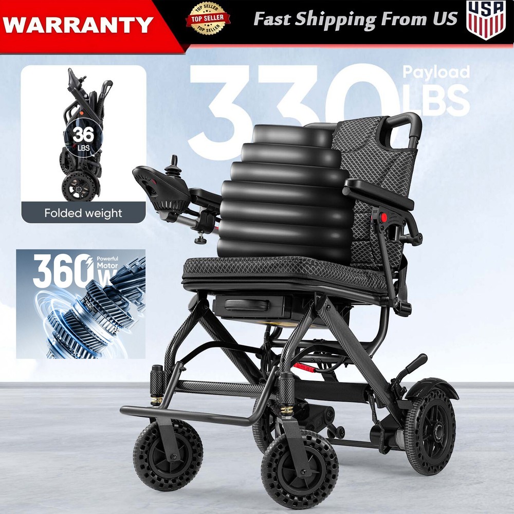 Foldable Power Wheelchair 330lb Capacity 36lb Ultra-light Electric Wheelchair