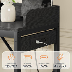 Rolling Overbed Table with Outlets & Light Strip, Adjustable Height, Black