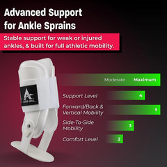 Active Ankle T2 Ankle Brace, Medium, White, Rigid Support for Men 7-10 & Women 8