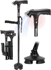 Walking Cane for Men Women, 3-in-1 Folding Cane with Alarm Light, Adjustable