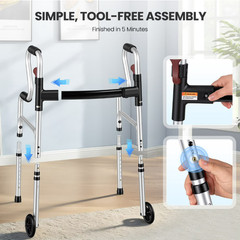 Naipo Folding Walker for Seniors 3-in-1 5″ Wheels Adjustable 300 lbs