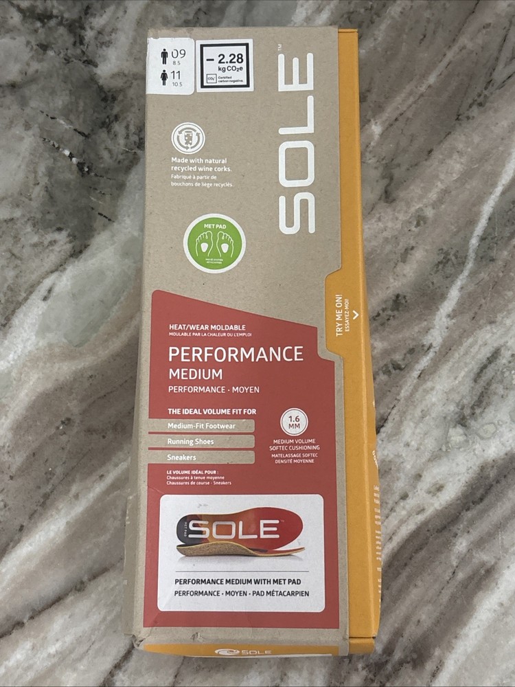 Sole Performance Medium Heat/Wear Moldable Insoles Inserts Mens 9 Womens 11