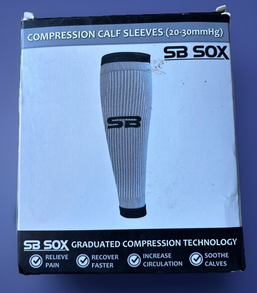SB SOX XL Compression Calf Sleeves 20-30 mmHg Unisex Medium Black Grey One Pair