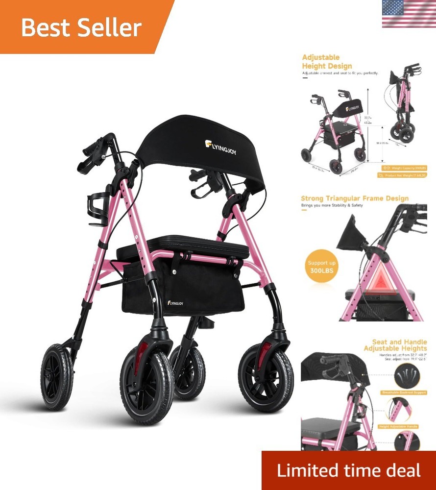 Adjustable Lightweight Rollator with Seat for Seniors – 3-Mode Braking System