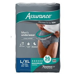 Assurance Men’s Incontinence Underwear, L/XL, Maximum Absorbency, 36 Count