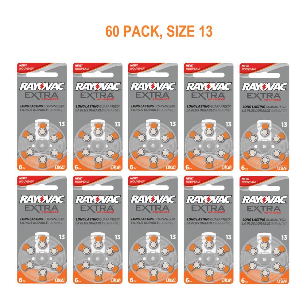 60 Rayovac Extra Mercury Free Hearing Aid Batteries Size 13