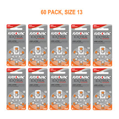 60 Rayovac Extra Mercury Free Hearing Aid Batteries Size 13