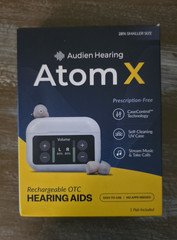 Audien Hearing Atom X CIC Rechargeable Bluetooth Noise Control 4-Setting Case