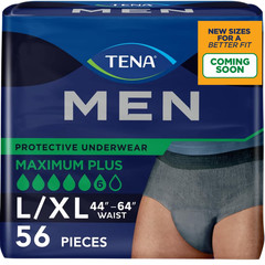 TENA Men Maximum Plus Incontinence Underwear L/XL 44-64″ Breathable Grey 56Count