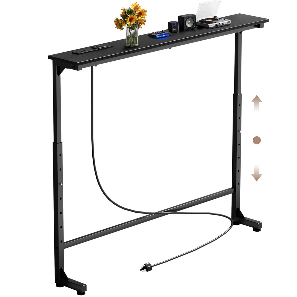 Keelian 39 inch Narrow Console Table with Outlet,Adjustable Height(25″-37″) Behi