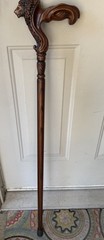 Wood Carved Handcrafted Lion Head Wooden Walking Stick Luxury Collectible Cane