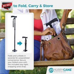 HurryCane Freedom Edition Foldable Walking Cane with T Handle