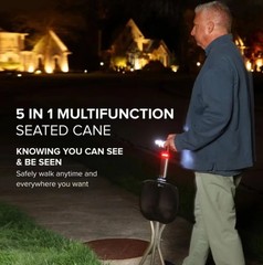 Folding Walking Cane with Tripod Chair Seat Stool Heavy Duty Adjustable Portable