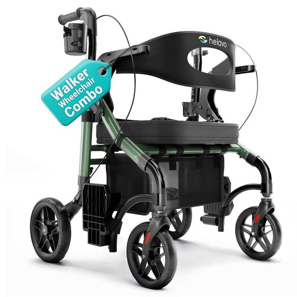 Helavo 2-in-1 Rollator Walker Wheelchair Combo, Foldable, 300lbs Capacity