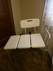 White/Silver Aluminum & Plastic Transfer Bench w/ Backrest, Adjustable, Non-Slip