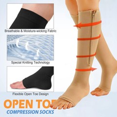 1/3PK Zipper Compression Socks Closed Toe 20-30mmHg With Zipper Safe Protection