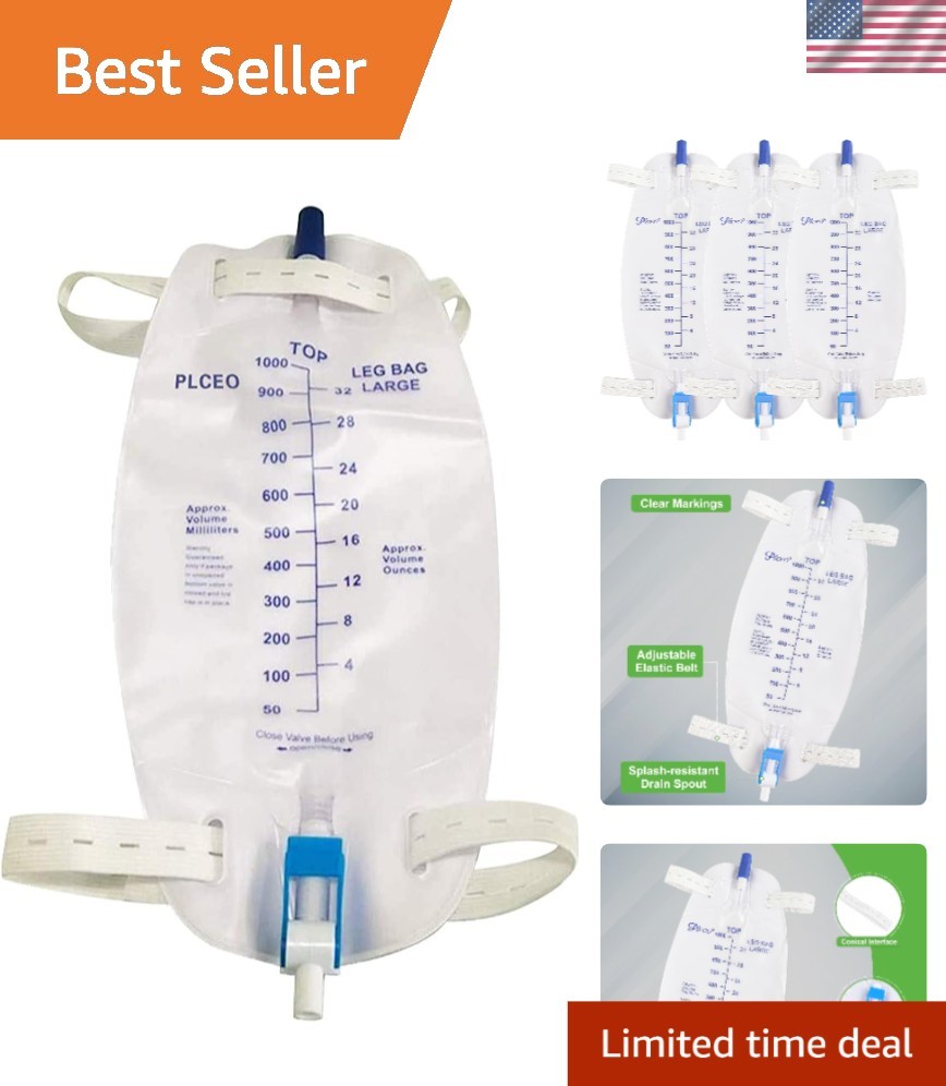 Sterile 1000ml Easy-Tap Urinary Drainage Bags – Set of 3 with Cloth Straps