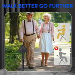Lightweight Foldable Walking Cane with Seat Adjustable Height LED Light Support