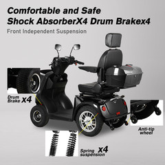 1000W 4-Wheel Heavy Duty Mobility Scooter for Seniors 40 miles 15 mph 500lbs