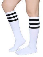Triple Stripes Soft Cotton Knee High Tube Socks for One Size Z03-black/White
