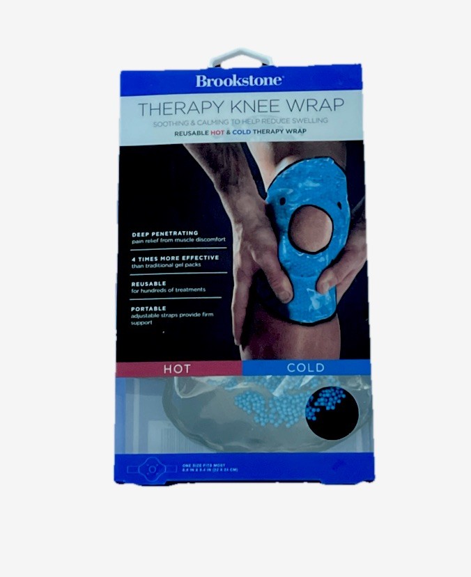 BROOKSTONE Therapy Reusable Hot & Cold Knee Wrap BY2210-BLK. OSFM Adjustable New