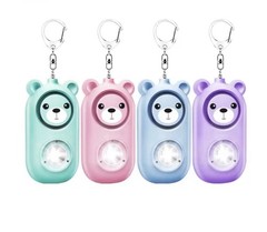 Cute Bear Personal Safety Alarm Keychain 130dB LED Flashlight USB Rechargeable