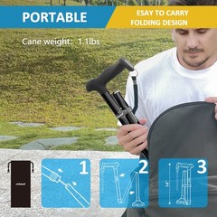 Rehand Adjustable Folding Walking Cane with T-Grip, Lightweight and Collapsible