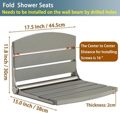 Folding Shower Seat Wall Mount 17.5″ Foldable Bench Bathroom Grey 400 Lb