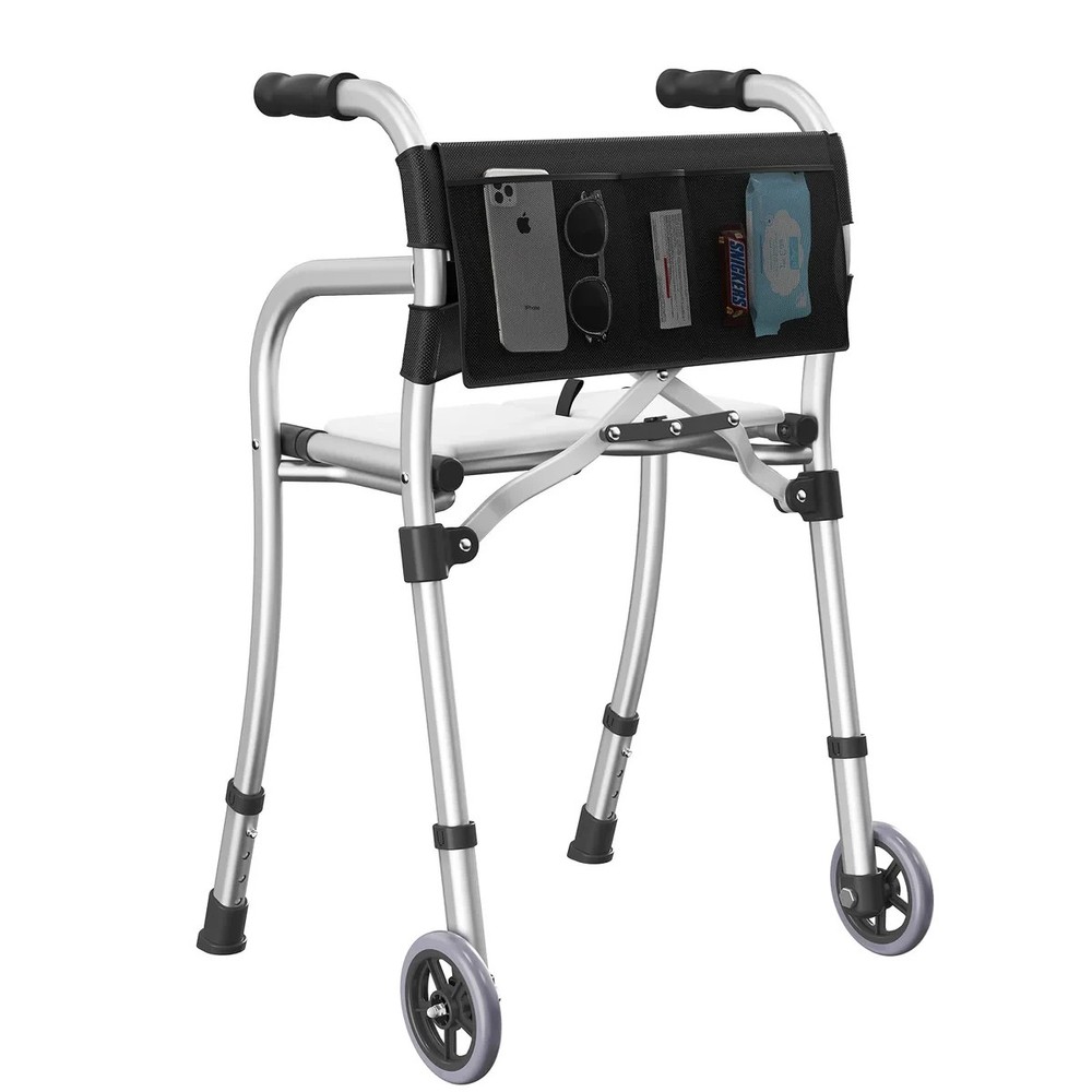 Sythdio Narrow Folding Walker with Seat Lightweight Aluminum 350lb 8lb Travel.