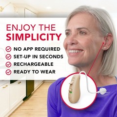 RCA OTC Behind-the-Ear Hearing Aid Pair with Rechargeable Stand, Beige