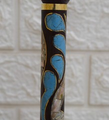 Handcrafted Egyptian Stick, Turquoise & Mother of Pearl Inlay Wood Walking Cane