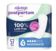 Always Discreet Postpartum Incontinence Pads, Moderate Absorbency, 57 CT