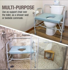 Commode Extra-Wide Heavy-Duty Drop-Arm Durable Powder-Coated Steel Gray