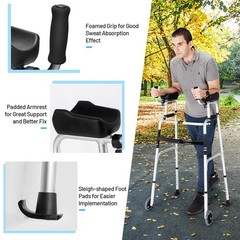 Folding Aluminum Alloy Wheel Walking Frame Adjustable Walker W/Armrest Support