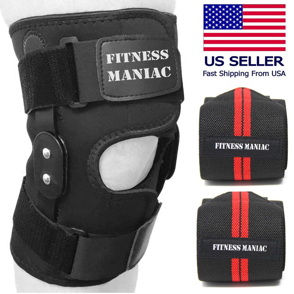 Hinged Knee Brace for Men Women Support Swollen ACL with Pro Wrist Wraps Pair