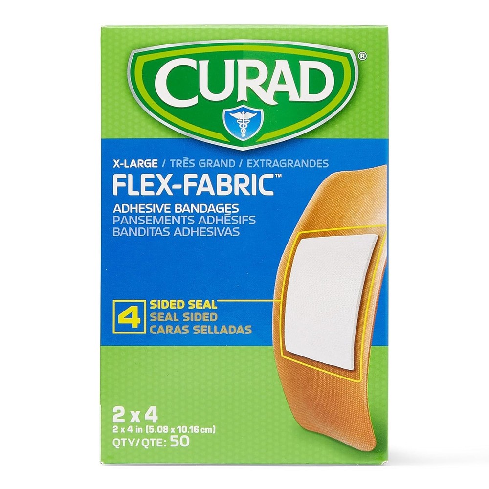 CURAD Flex-Fabric Adhesive Bandages, X-Large 2×4, 50 Count 2″x4″