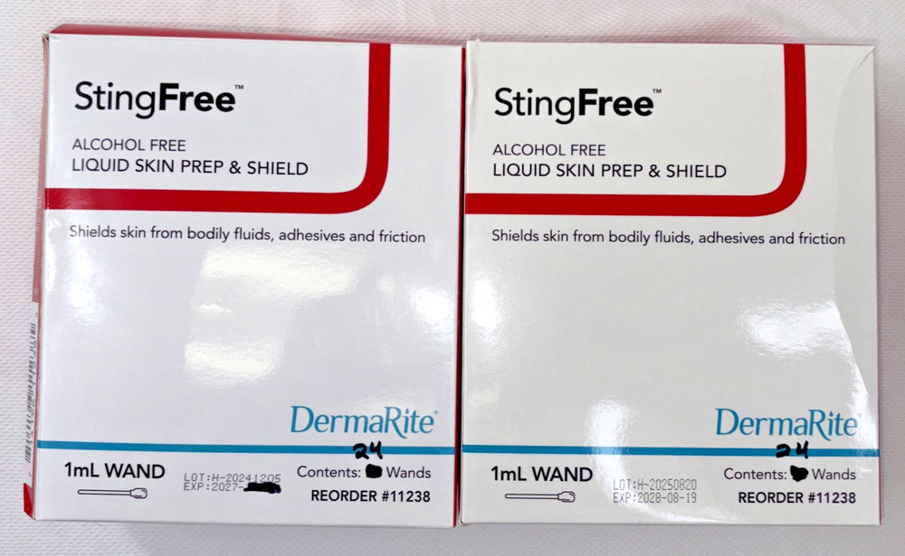 48 DermaRite 11238 StingFree™ Liquid Skin Prep & Shield 1mL Wands Ex 2027 & 2028