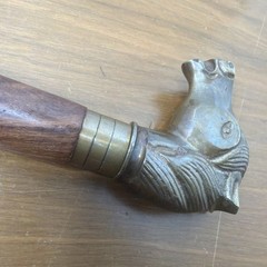 Brass Horse Head Handle Walking Stick Spiral Wood Cane Vintage