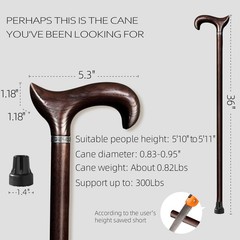 Fancy Wooden Walking Cane Support For Men & Women Multiple Inches Up To 300 Lbs