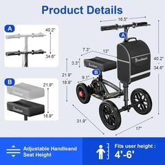 BlessReach WB-2208-T All Terrain Knee Walker Scooter Black 300lb Disc Brake